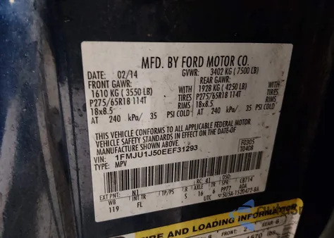 2014 Ford Expedition Xlt from USA, damaged, VIN 1FMJU1J50EEF31293